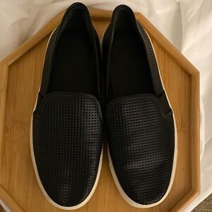 Vince Black Perforated Slip-On Sneakers with White Trim